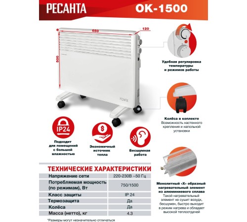 Конвектор Ресанта ОК-1500 1500Вт белый