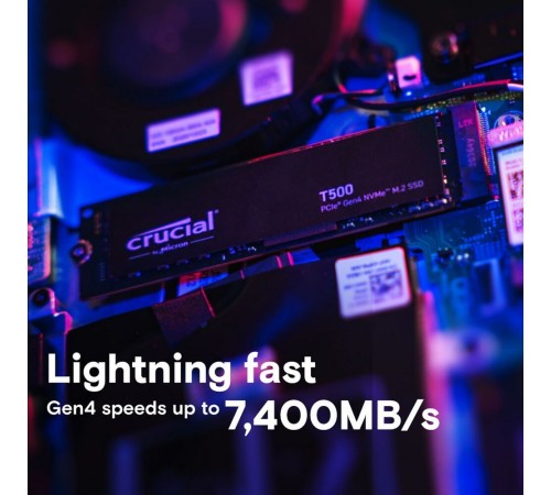 Твердотельный накопитель SSD Crucial M.2 2280 500GB Crucial T500 Client SSD CT500T500SSD8 PCIe Gen4x4 with NVMe, 7200/5700, TLC, 300TBW