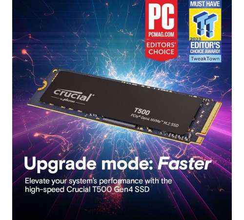 Твердотельный накопитель SSD Crucial M.2 2280 500GB Crucial T500 Client SSD CT500T500SSD8 PCIe Gen4x4 with NVMe, 7200/5700, TLC, 300TBW