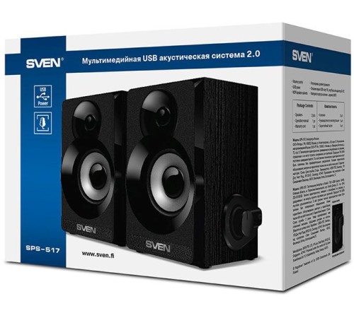 SVEN SPS-517, чёрный, акустическая система 2.0, USB, мощность 2x3 Вт(RMS) SVEN SPS-517 (SV-016180)