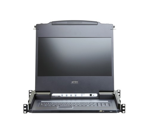 Kонсоль управления, для KVM-переключателей, электрон., 19", HD, SVGA+KBD+MOUSE PS/2 USB,DVI с KVM шнуром USB 1.8м, LCD экран 17", лат./рус.Kлав., (выход на вторую конс 1280x1024 75Hz DDC2BKрепление SINGLE RAIL доп.порт USB A-типа Female) ATEN CL
