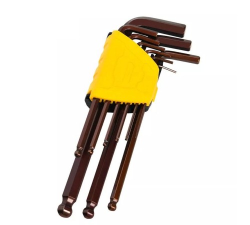 Ключ Deli Набор шестигранных ключей с шаром удлиненных Deli DL230709G 9 шт  S2, размеры 1,5,2,2,5,3,4,5,6,8,10мм, пластиковый держатель