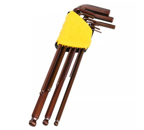 Ключ Deli Набор шестигранных ключей с шаром сверхдлинных Deli DL230809G 9 шт  Cr-V, размеры 1,5,2,2,5,3,4,5,6,8,10мм, пластиковый держатель