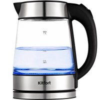 Чайник электрический Kitfort KT-6118 1.7л. 2200Вт прозрачный/серебристый (корпус: стекло)