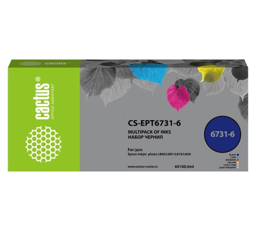 Чернила Cactus CS-EPT6731-6 T673 многоцветный набор 6x100мл для Epson L800/L810/L850/L1800