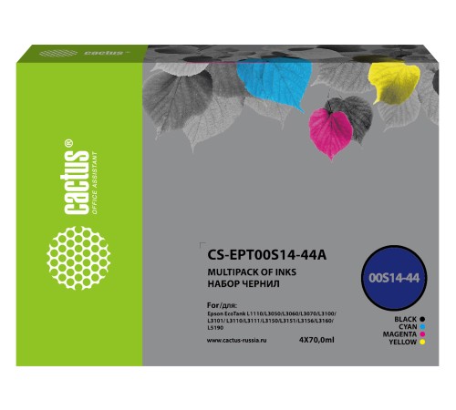 Чернила Cactus CS-EPT00S14-44A 103 многоцветный набор 4x70мл для Epson L1110 Ecotank/L3100/L3101/L3110/L3150/L3151
