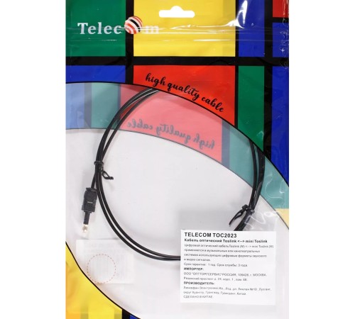 Оптический кабель (Toslink)-M -- >(Toslink)-miniM ,1m, Telecom <TOC2023-1M> VCOM Кабель Telecom Toslink (m)/Toslink mini (m) - 1 м (TOC2023-1M)