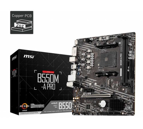 Материнская плата MSI B550M-A PRO Soc-AM4 AMD B550 2xDDR4 mATX AC`97 8ch(7.1) GbLAN RAID+DVI+HDMI