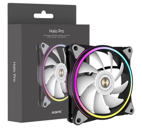 Вентилятор в корпус ALSEYE HALO PRO B-R (rubber screw) FAN 120mm, hydraulic, 800~2100rpm, max 51.87CFM, max 26dBA, ARGB. PWM, Black, RTL