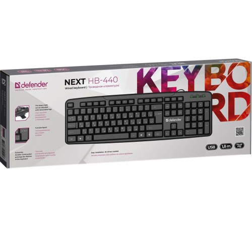 Defender  Проводная клавиатура Next HB-440 RU,черный,полноразмерная USB Defender Next HB-440 (45440)