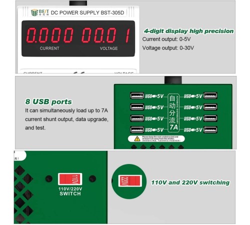 Лабораторный источник питания BST-305D 30В, 5А, цифровой дисплей, 1 канал, пост. ток