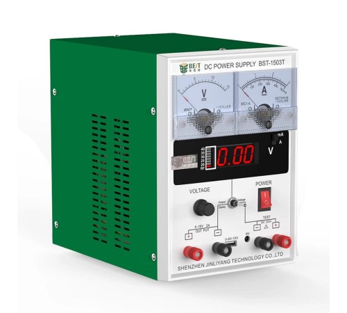 Лабораторный источник питания BST-1503T 15В, 3А, цифровой и аналоговый дисплей, 1 канал