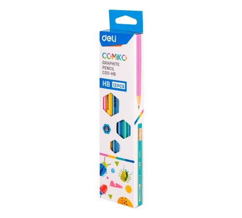 Карандаш чернографит. Deli EC011-HB Comiko HB шестигран. липа ластик коробка картонная (12шт) Карандаш чернографит. Deli EC011-HB Comiko HB шестигран. липа ластик коробка картонная (12шт)