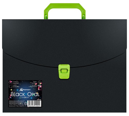 Портфель Бюрократ Black Opal BLPP01LETT 1 отдел. A4 пластик 0.7мм черный/салатовый