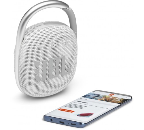 Колонка порт. JBL Clip 4 белый 5W 1.0 BT 15м 500mAh (JBLCLIP4WHT)