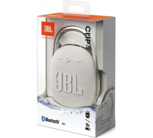 Колонка порт. JBL Clip 4 белый 5W 1.0 BT 15м 500mAh (JBLCLIP4WHT)