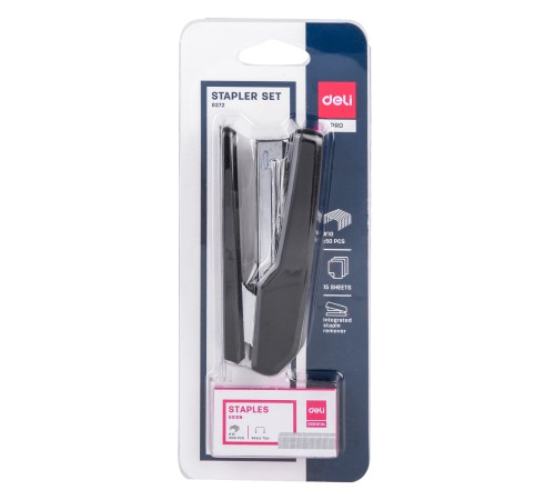 Степлер Deli E0414S/Black 24/6 26/6 (25листов) черный 50скоб коробка