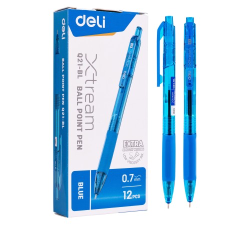 Ручка шариковая Deli EQ21-BL X-tream авт. 0.7мм резин. манжета синий/прозрачный синие чернила