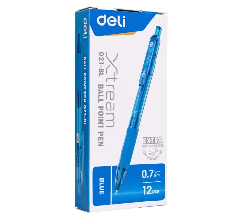 Ручка шариковая Deli EQ21-BL X-tream авт. 0.7мм резин. манжета синий/прозрачный синие чернила