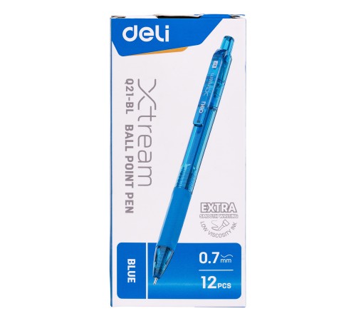 Ручка шариковая Deli EQ21-BL X-tream авт. 0.7мм резин. манжета синий/прозрачный синие чернила