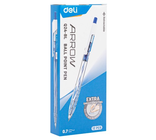 Ручка шариковая Deli EQ24-BL авт. 0.7мм прозрачный синие чернила (1шт)