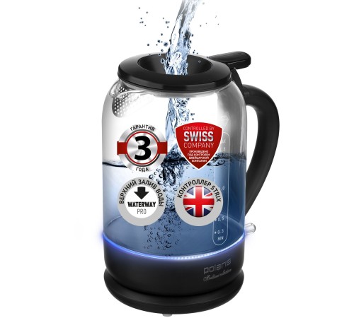 Чайник электрический Polaris PWK 1753CGL 1.5л. 1950Вт черный (корпус: стекло)