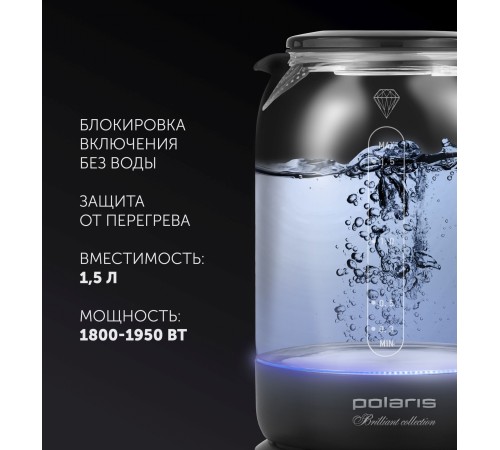 Чайник электрический Polaris PWK 1753CGL 1.5л. 1950Вт черный (корпус: стекло)