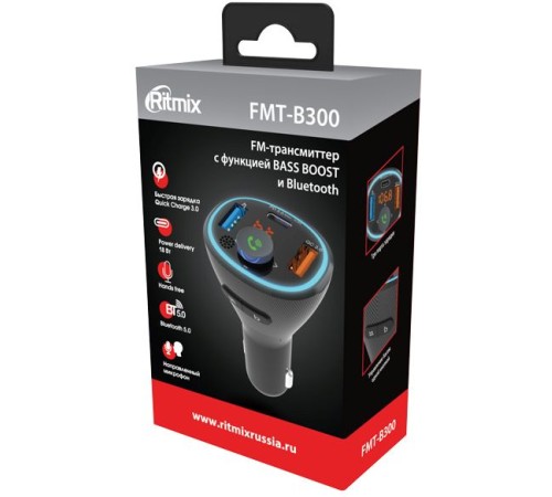 Автомобильный FM-модулятор Ritmix FMT-B300 черный BT USB (80000849) Автомобильный FM-модулятор Ritmix FMT-B300 черный BT USB (80000849)