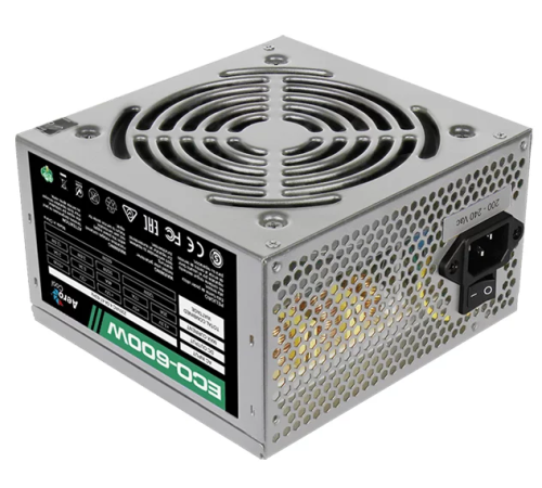 Блок питания Aerocool 600W Retail ECO-600W ATX v2.3 Haswell, fan 12cm, 400-mm cable, power cord, 20+4P, 12V 4+4P, 1x PCI-E 6+2P, 4x SATA, 3x PATA, 1x FDD (ECO-600W)