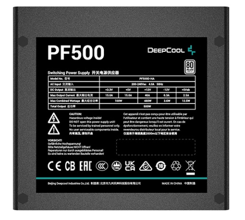 Блок питания Deepcool PF500 80+ (ATX 2.4 500W, PWM 120mm fan, 80 PLUS, Active PFC) RET (PF500)