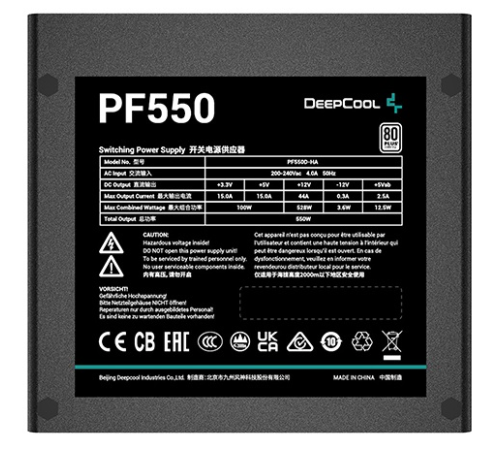 Блок питания Deepcool PF550 80+ (ATX 2.4 550W, PWM 120mm fan, 80 PLUS, Active PFC) RET (PF550)