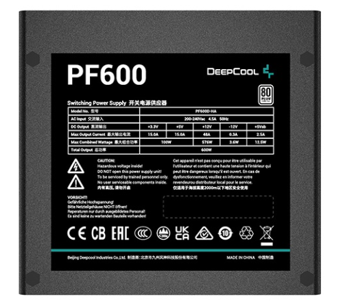 Блок питания Deepcool PF600 80+ (ATX 2.4 600W, PWM 120mm fan, 80 PLUS, Active PFC) RET (PF600)