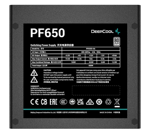 Блок питания Deepcool PF650 80+ (ATX 2.4 650W, PWM 120mm fan, 80 PLUS, Active PFC) RET (PF650)