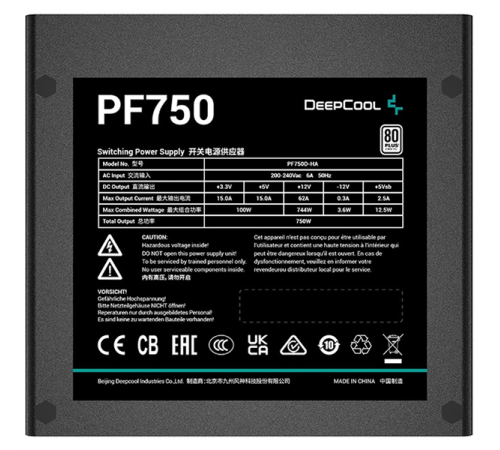 Блок питания Deepcool PF750 80+ (ATX 2.4 750W, PWM 120mm fan, 80 PLUS, Active PFC) RET (PF750)