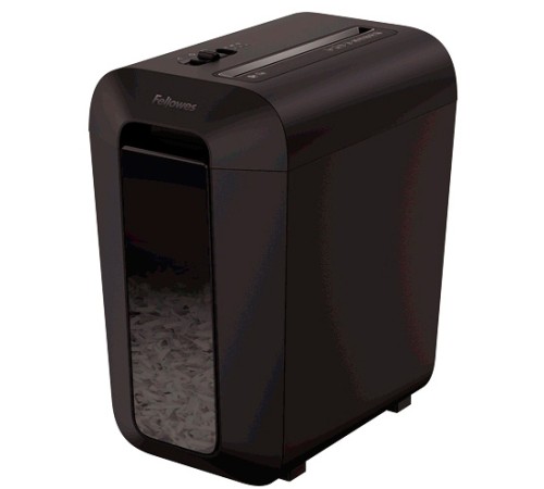 Шредер Fellowes PowerShred LX65 черный (секр.P-4)/перекрестный/10лист./22лтр./скрепки/скобы/пл.карты