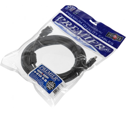 Кабель соединительный аудио-видео Premier 5-813 HDMI (m)/HDMI (m) 5м. феррит.кольца Позолоченные контакты черный Кабель соединительный аудио-видео Premier 5-813 HDMI (m)/HDMI (m) 5м. феррит.кольца Позолоченные контакты черный