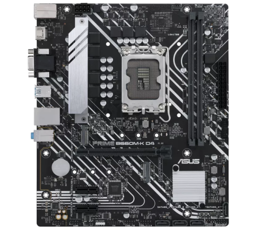 Материнская плата ASUS PRIME B660M-K D4, LGA1700, B660, 2*DDR4, D-Sub + HDMI, SATA3 + RAID, Audio, Gb LAN, USB 3.2*6, USB 2.0*6, COM*1 header (w/o cable), mATX; 90MB1950-M0EAY0 (PRIME B660M-K D4)