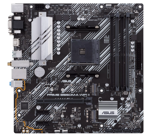Материнская плата ASUS PRIME B550M-A WIFI II,  Socket AM4, B550, 4*DDR4, D-Sub+DVI+HDMI, SATA3 + RAID, Audio, Gb LAN, USB 3.2*8, USB 2.0*4, COM*1 header (w/o cable), mATX ; 90MB19X0-M0EAY0 (PRIME B550M-A WIFI II)