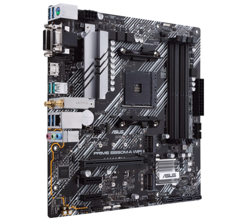 Материнская плата ASUS PRIME B550M-A WIFI II,  Socket AM4, B550, 4*DDR4, D-Sub+DVI+HDMI, SATA3 + RAID, Audio, Gb LAN, USB 3.2*8, USB 2.0*4, COM*1 header (w/o cable), mATX ; 90MB19X0-M0EAY0 (PRIME B550M-A WIFI II)