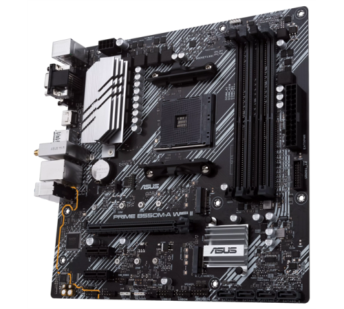Материнская плата ASUS PRIME B550M-A WIFI II,  Socket AM4, B550, 4*DDR4, D-Sub+DVI+HDMI, SATA3 + RAID, Audio, Gb LAN, USB 3.2*8, USB 2.0*4, COM*1 header (w/o cable), mATX ; 90MB19X0-M0EAY0 (PRIME B550M-A WIFI II)