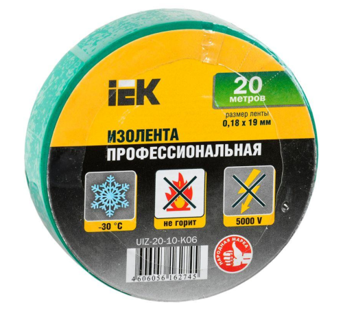 Iek UIZ-20-10-K06 Изолента 0,18х19 мм зеленая 20 метров ИЭК Iek UIZ-20-10-K06 Изолента 0,18х19 мм зеленая 20 метров ИЭК
