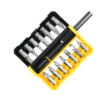 Набор оснастки Deli Набор бит 14 шт c держателем Deli DL251201 (SL4,SL5,SL6,PH0,PH1,PH2,PH3,T15,T20,T25,H5,H6,PZ1,PZ2), сталь S2, пласт.держатель