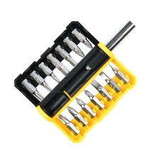 Набор оснастки Deli Набор бит 14 шт c держателем Deli DL251201 (SL4,SL5,SL6,PH0,PH1,PH2,PH3,T15,T20,T25,H5,H6,PZ1,PZ2), сталь S2, пласт.держатель