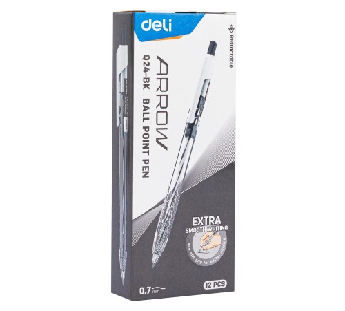Ручка шариковая Deli EQ24-BK авт. 0.7мм прозрачный черные чернила