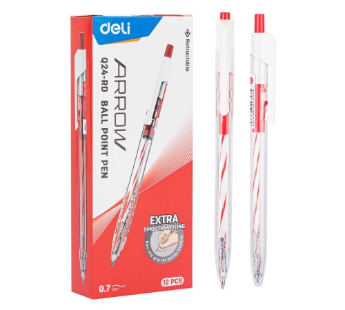 Ручка шариковая Deli EQ24-RD авт. 0.7мм прозрачный красные чернила