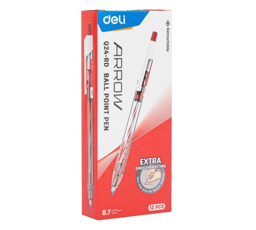Ручка шариковая Deli EQ24-RD авт. 0.7мм прозрачный красные чернила