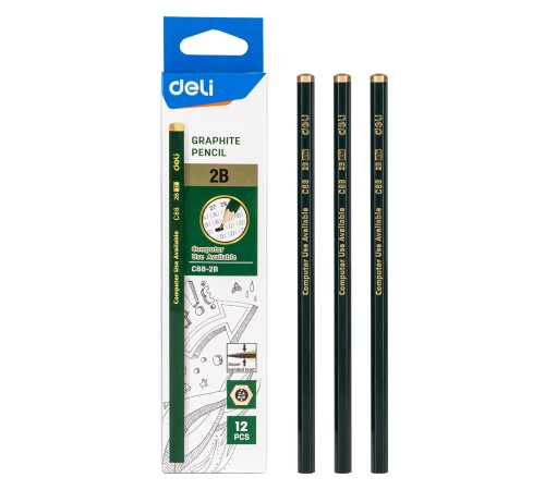 Карандаш чернографит. Deli EC88-2B 2B шестигран. липа ластик коробка картонная (12шт)