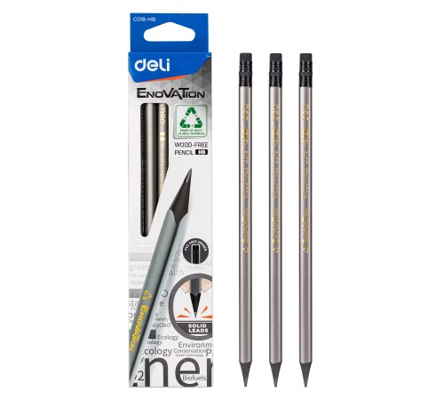 Карандаш чернографит. Deli EC018-HB Enovation HB трехгран. ластик коробка картонная (12шт) Карандаш чернографит. Deli EC018-HB Enovation HB трехгран. ластик коробка картонная (12шт)