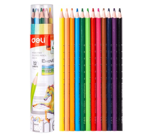 Карандаши цветные Deli EC112-12 Enovation трехгранные пластик 12цв. карт.тубус (12шт)