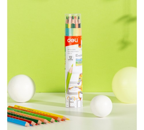 Карандаши цветные Deli EC112-12 Enovation трехгранные пластик 12цв. карт.тубус (12шт)